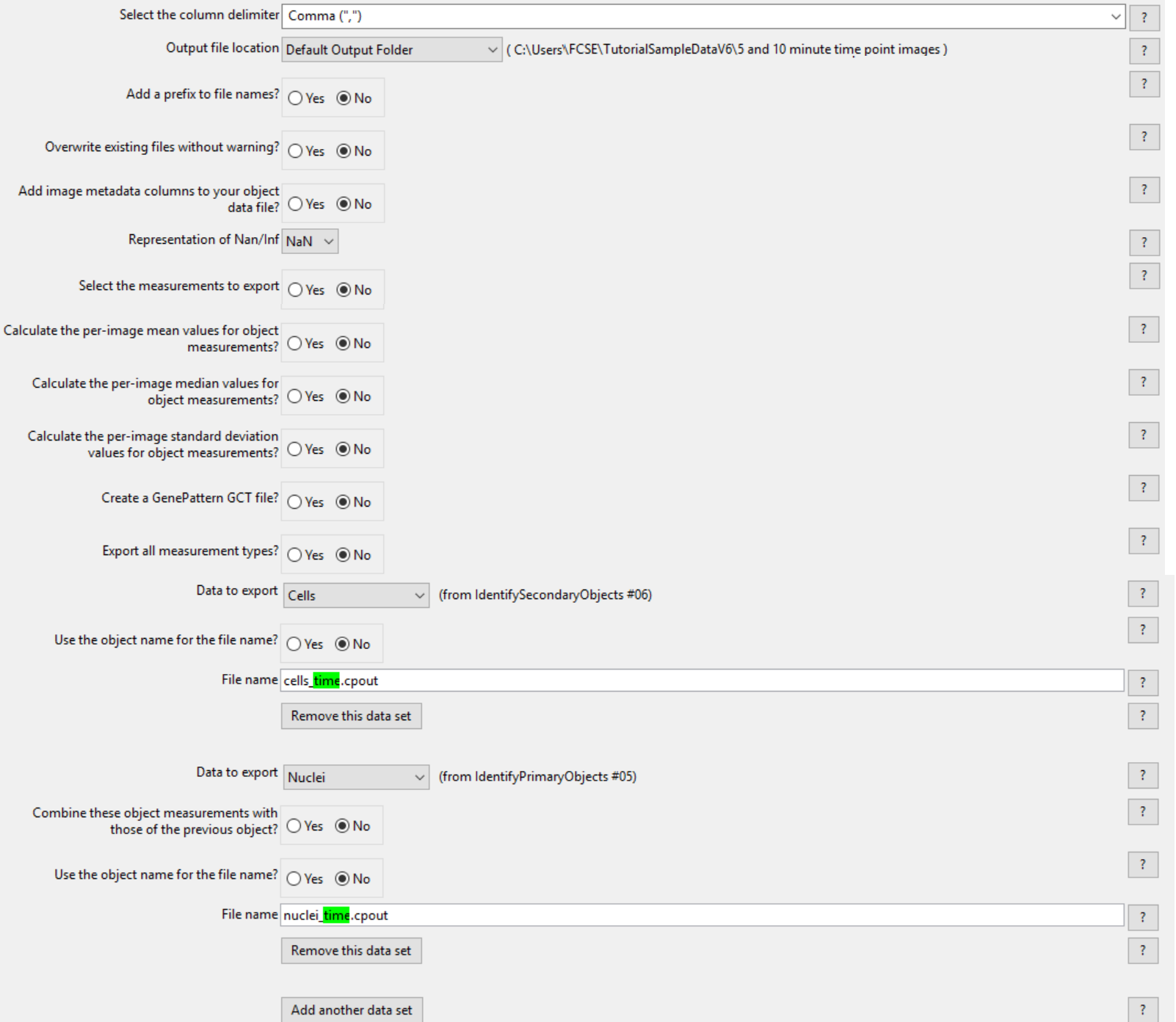 Figure T24.40 The second ExportToSpreadsheet module after the Data to export Image has been removed.