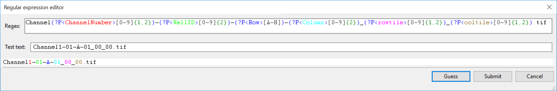 Figure T24.56  Setting up a Regular Expression in the LoadImages Module for a multiple field plate based experiment.