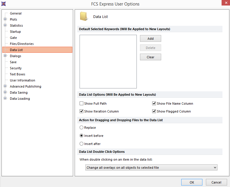 Figure 8.26  Data List options