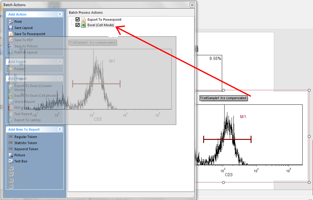 Figure T9.20A  Dragging and Dropping a Histogram onto the Batch Actions Window