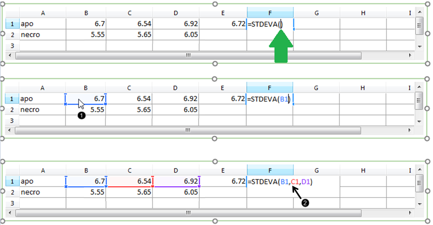 Figure 3.  Entering components of the Standard Deviation formula