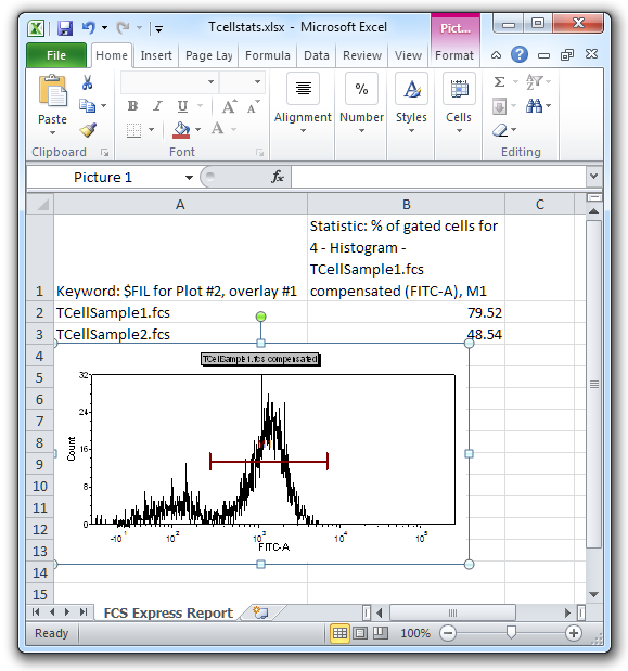 Figure T9.39  Excel (Column Mode) Report with a Plot Image Added