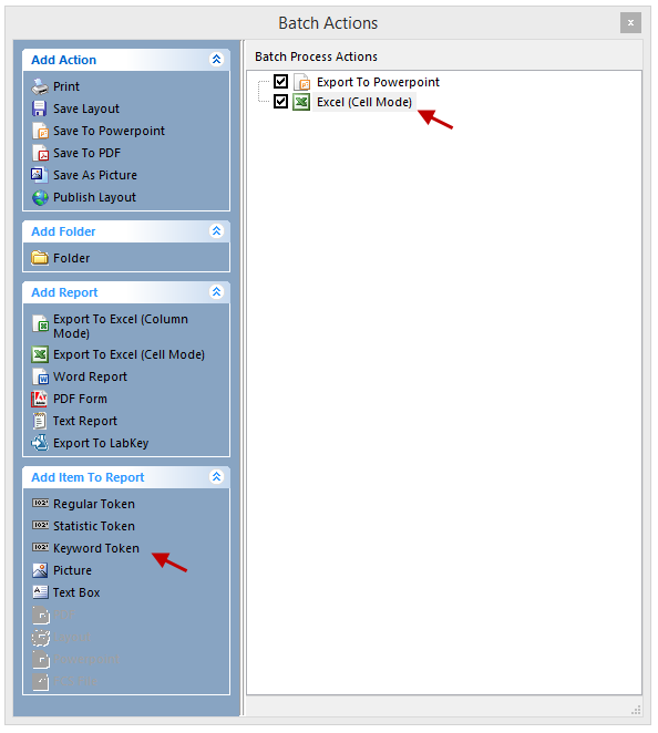 Figure T9.15  Batch Actions Window with the Export To Excel Action