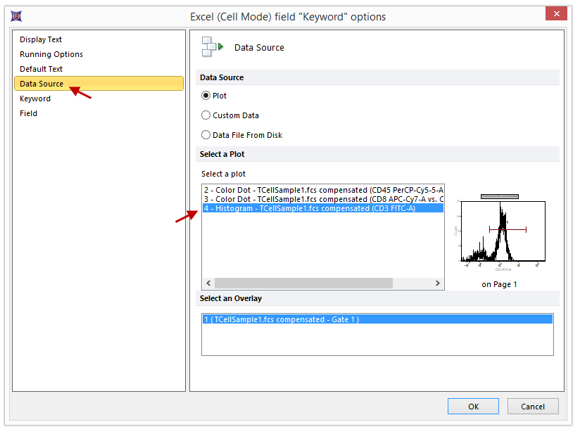 Figure T9.16  Excel (Cell Mode) field "Keyword" options Dialog