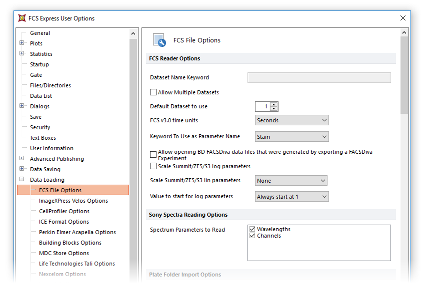 Figure 8.49   FCS File Options dialog (Upper panels)