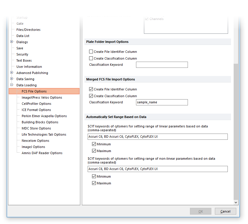 Figure 8.50   FCS File Options dialog (Lower panels)