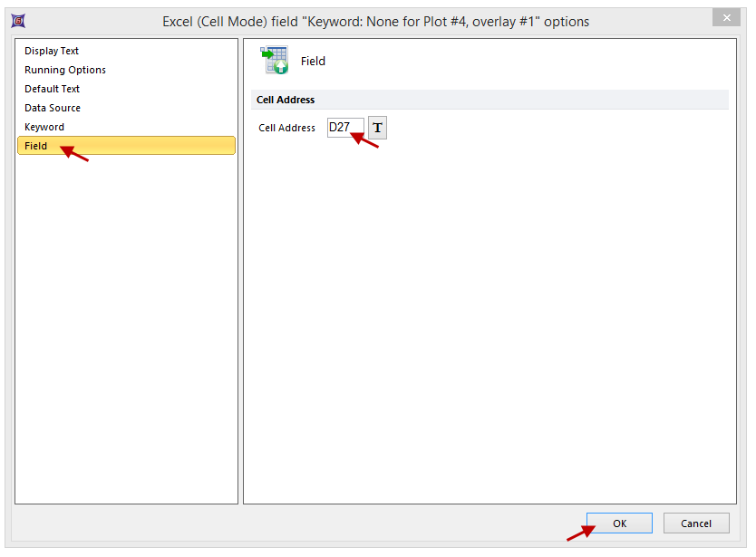 Figure T9.22  Cell Address Field Defined for Batch Export of $DATE Keyword to Excel
