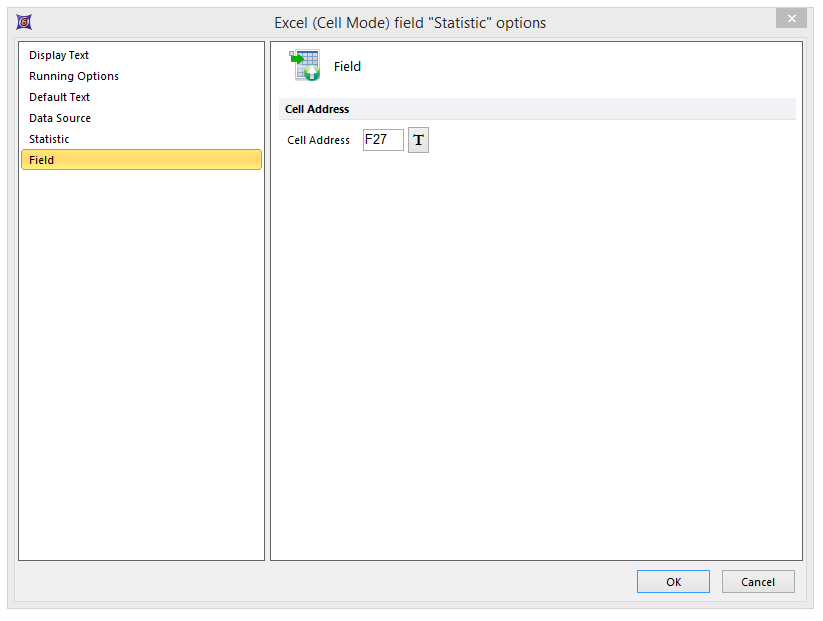 Figure T9.25  Setting the Excel Cell Address