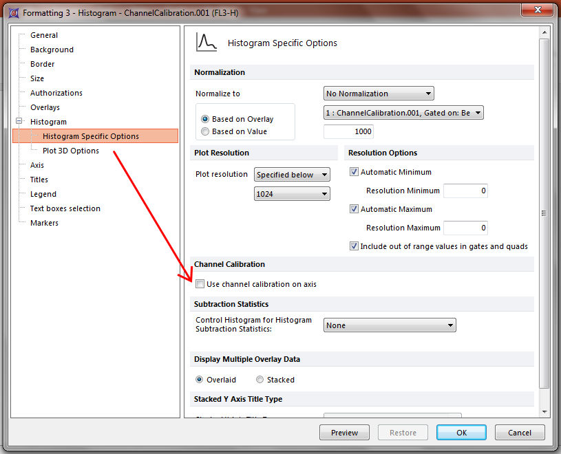 Figure T23.4  Formatting Dialog -- Unselecting Use channel calibration on axis