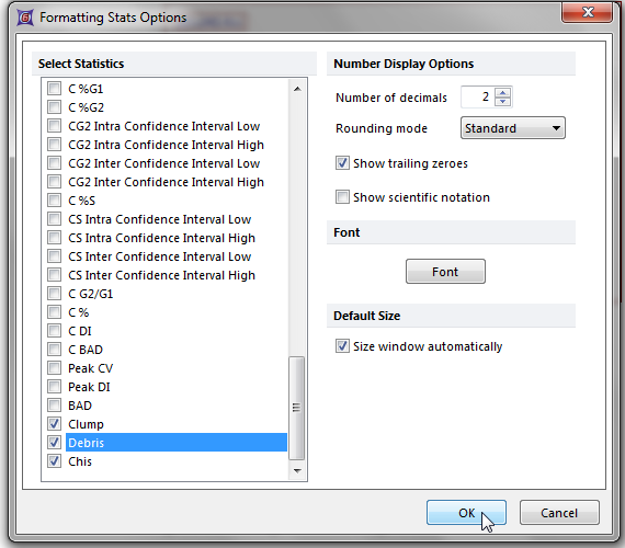 Figure T19.19  Selecting Clump and Debris from the Formatting Stats Options Dialog