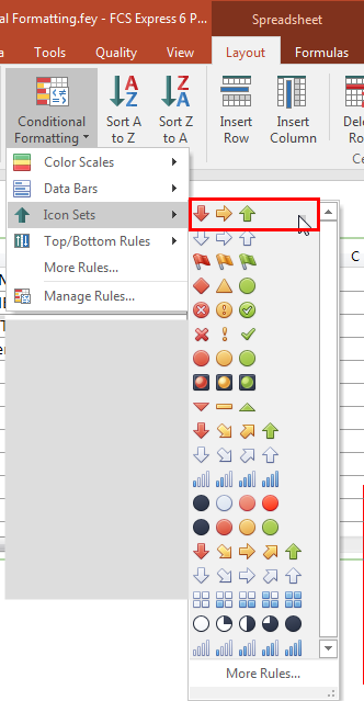 Figure T15.40 Icon Set with veritcal and horizontal arrows to define conditional formatting
