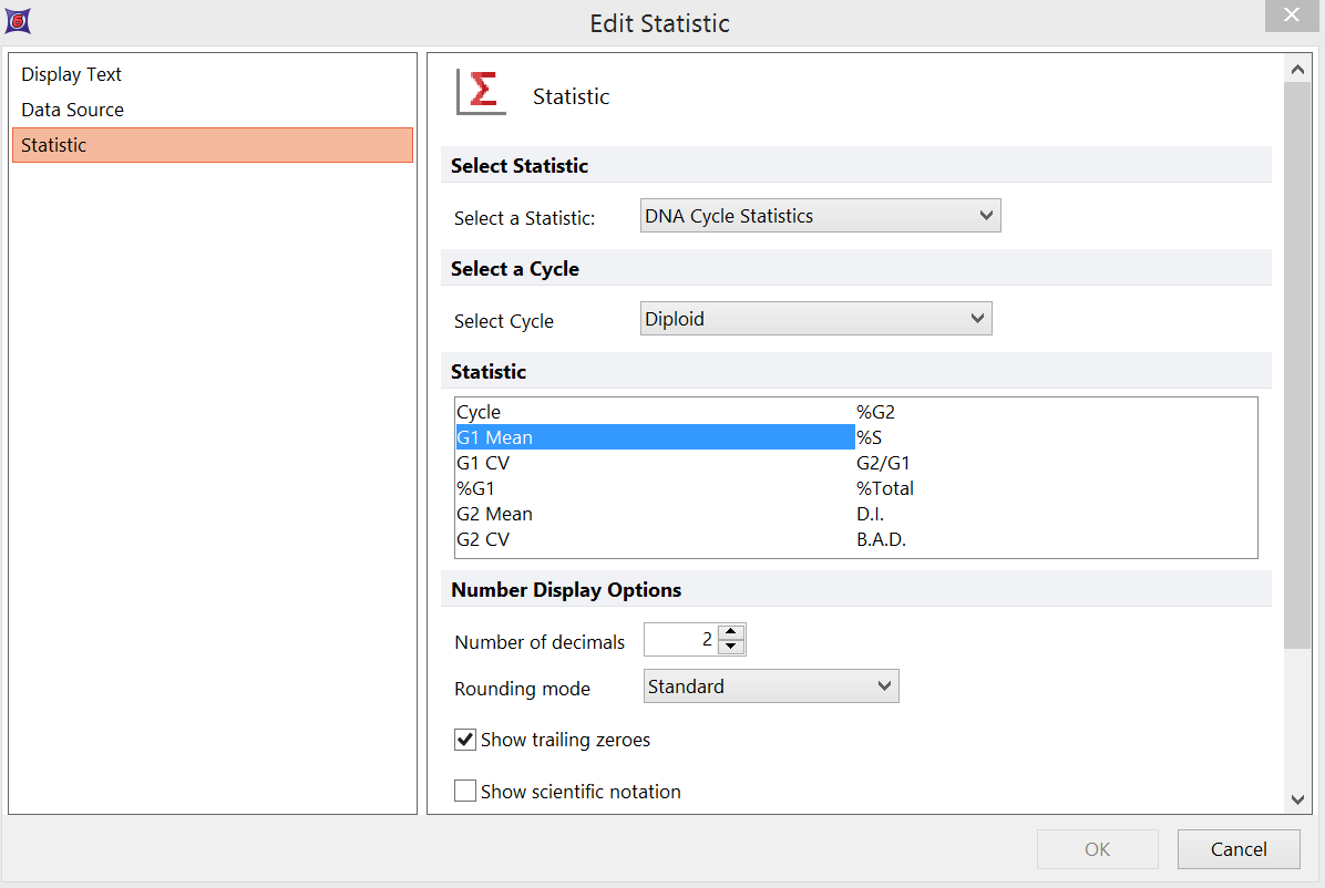 Figure 25.14  Create Statistics Dialog - DNA Cycle Statistics 