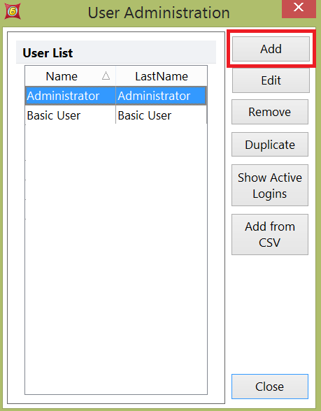 Figure 38.5 The Add button in the User Administration dialog.