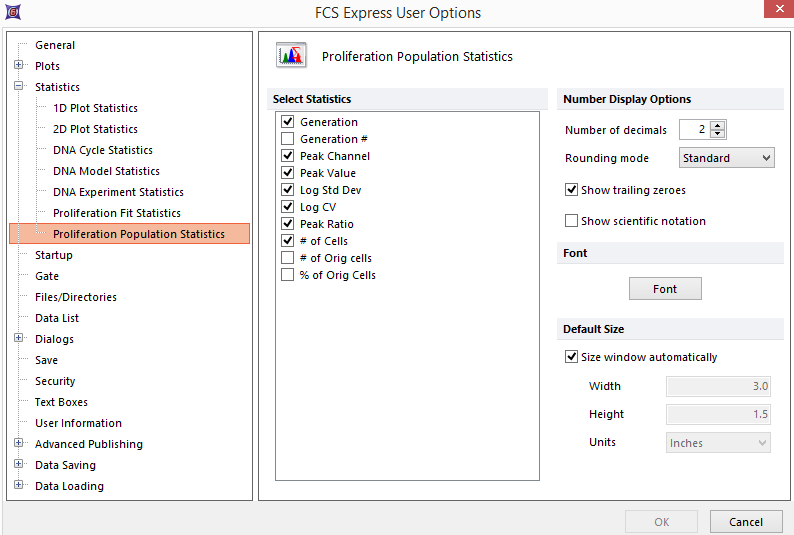 Figure 8.22  Proliferation Population Statistics options