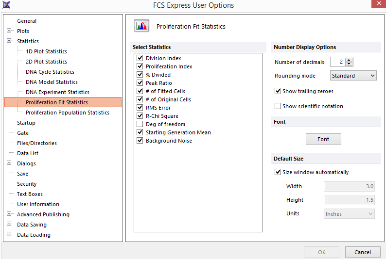 Figure 8.21  Proliferation Fit Statistics options