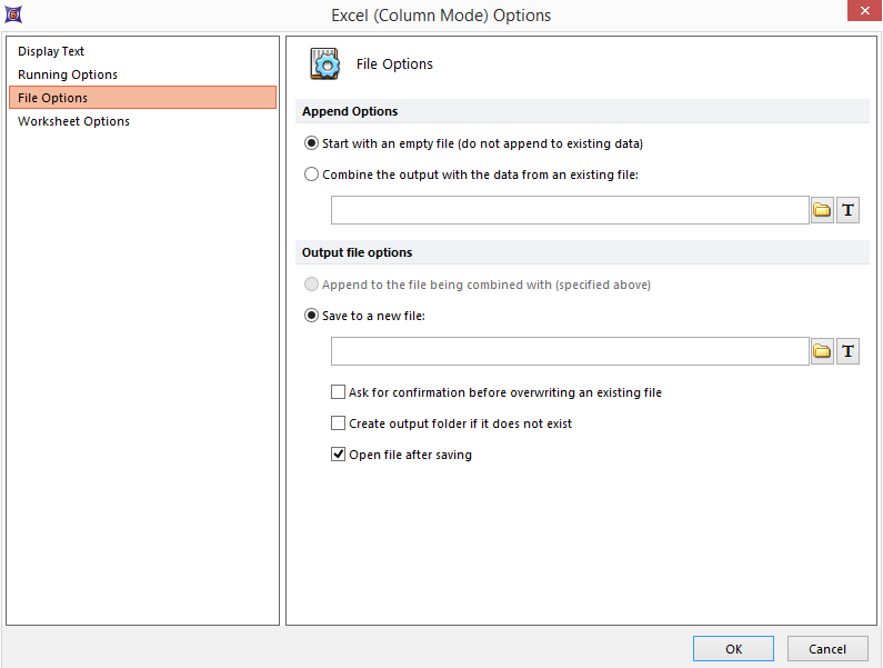 Figure 20.29  Excel (Column Mode) File Options