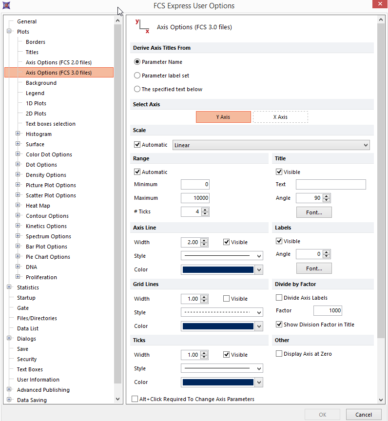 Figure 8.6  Edit Preferences - Axis Options