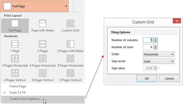 Figure 4.14 Custom Grid Options of Print Setup from File tab