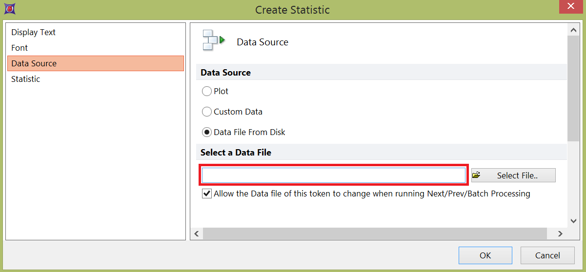 Figure 19.8  Create Statistic Dialog - Data Source - Data File from Disk