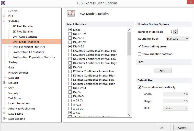 Figure 8.19  DNA Model Statistics Options