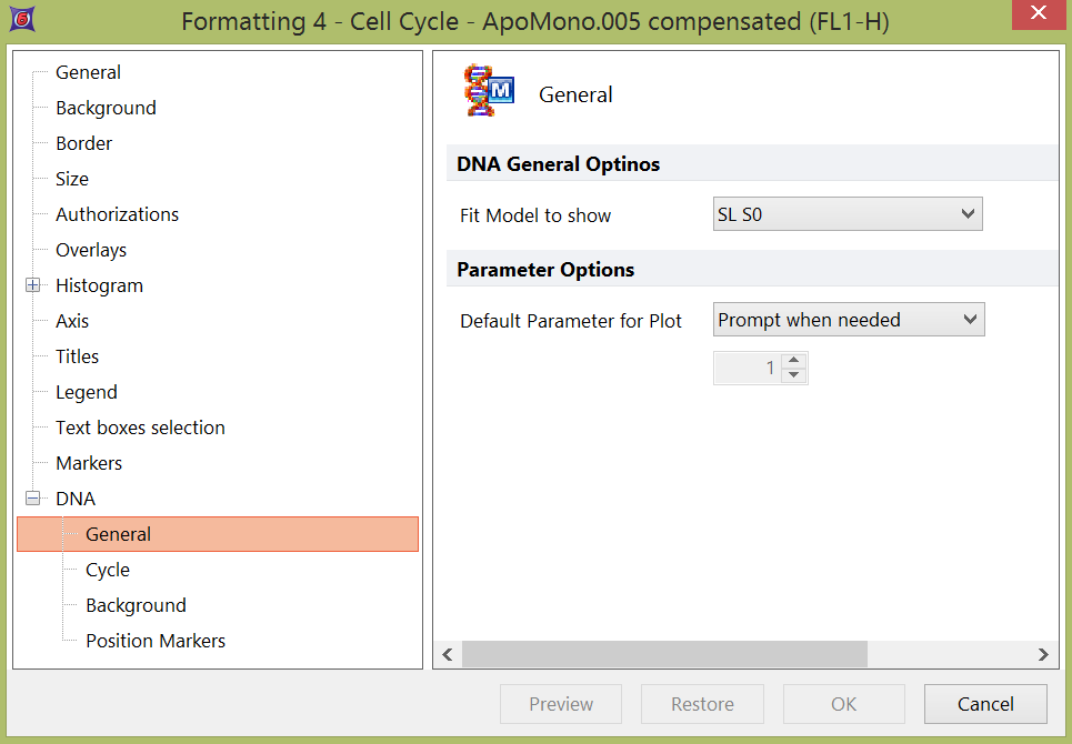 Figure 25.2  Formatting a DNA histogram - general options