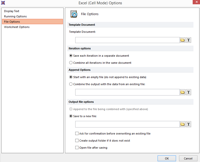 Figure 20.32  Excel (Cell Mode) File Options