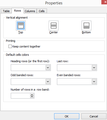 Figure 6.8 - Table Properties - Rows Tab