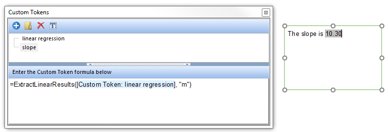Figure 11.60  Slope Parameter of Linear Regression Analysis Inserted into a Text Box as a Token