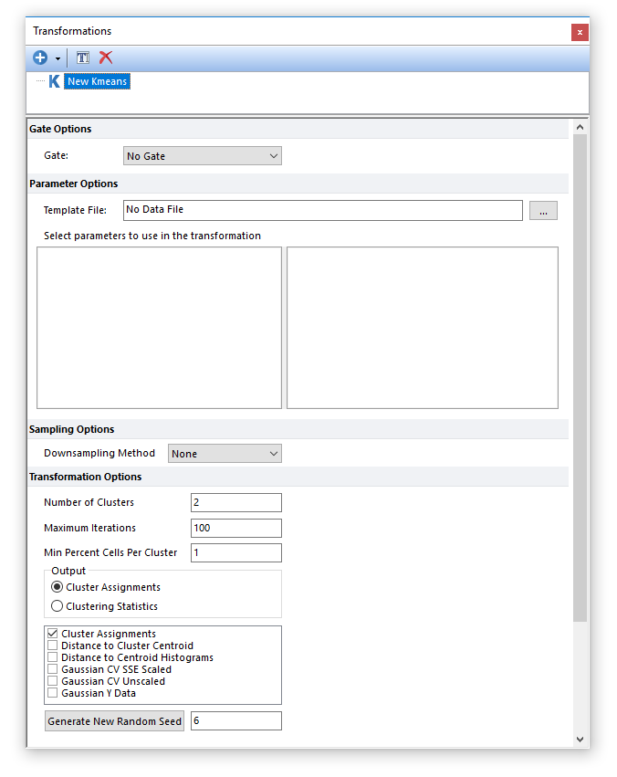 Figure 29.28 - The Kmeans dialog opens when a new k-means transformation is created.