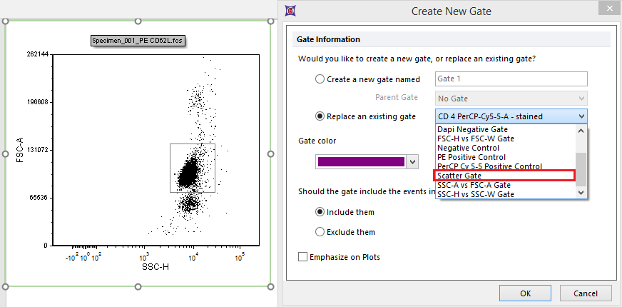 Figure 8.22a - A new Scatter Gate is drawn and used as replacement for the original one.