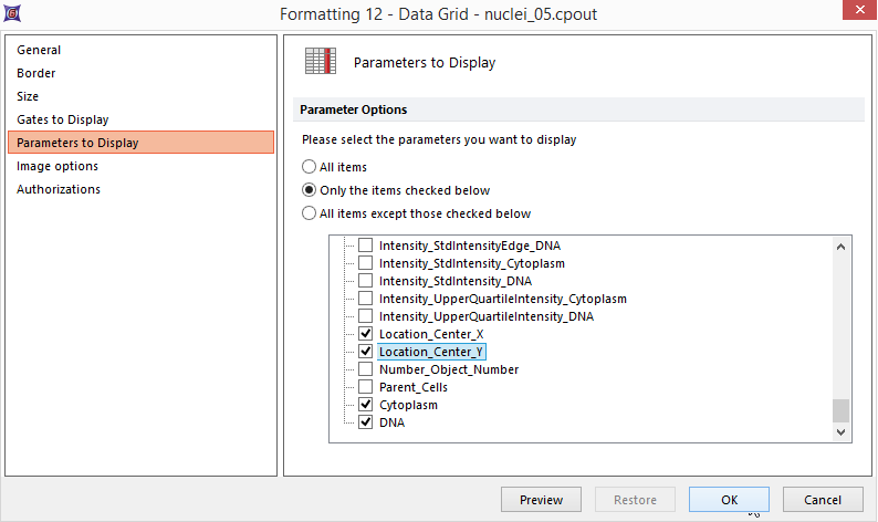 Figure T28.31   Selecting Parameters to Display in Data Grid
