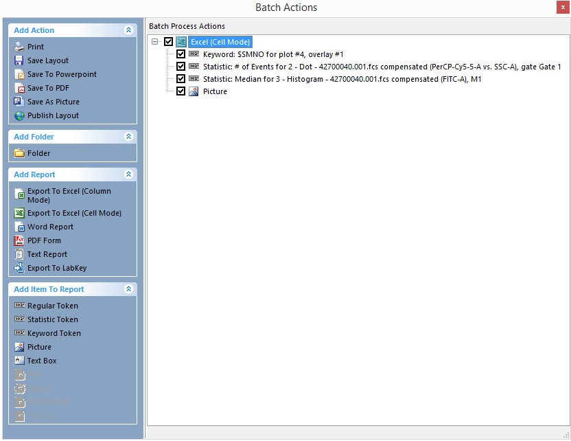 Figure 20.26  Batch Process Actions for Excel Report