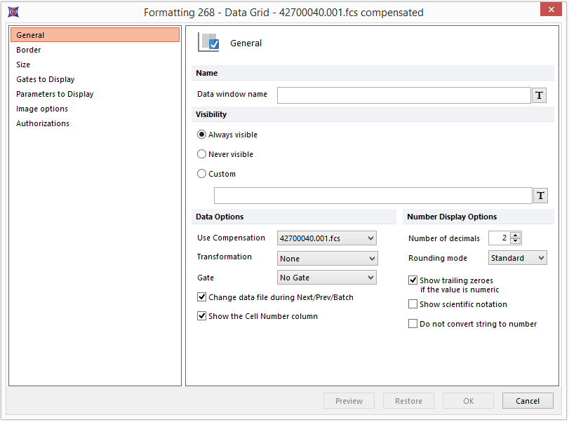 Figure 8.62  Formatting General Dialog for Data Grids
