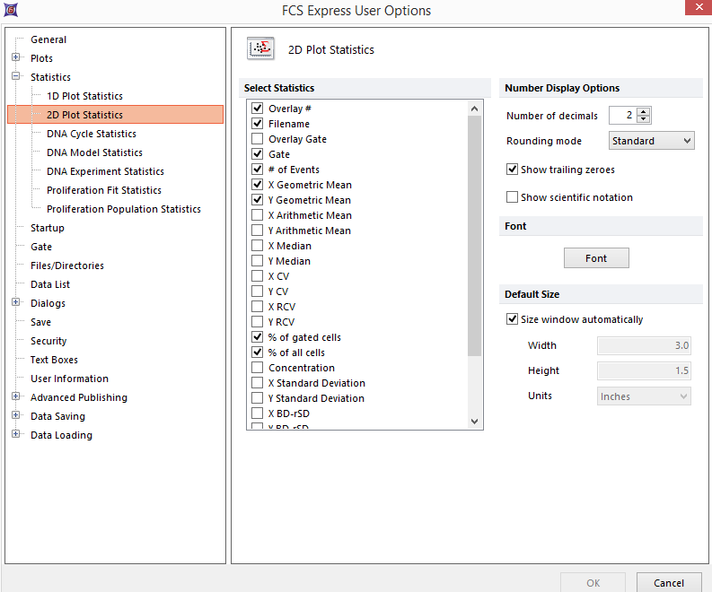 Figure 8.17  2D Plot Statistics Options