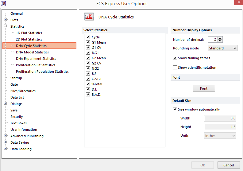 Figure 8.18  DNA Cycle Statistics Options