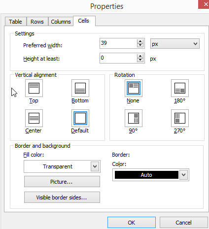 Figure 6.10 - Table Properties - Cells Tab