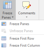 Figure 3.40 - Freeze Panes drop down list