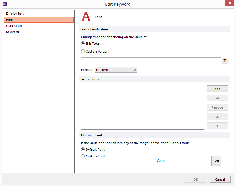 Figure 19.45  Editing a Custom Token -- Font Page