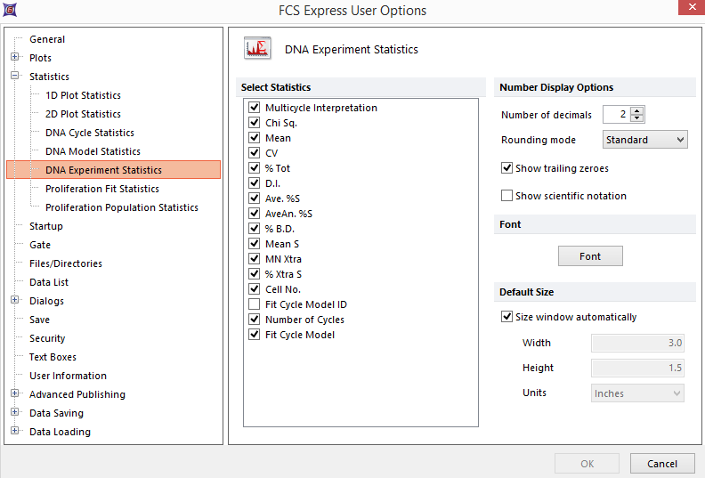 Figure 8.20  DNA Experiment Statistics options