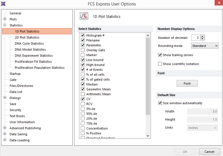 Figure 8.16  1D Plot Statistics Options