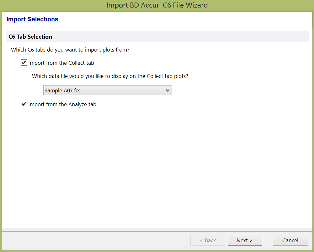 Figure 24.5  Import BD Accuri CFlow File Wizard - Import Selections