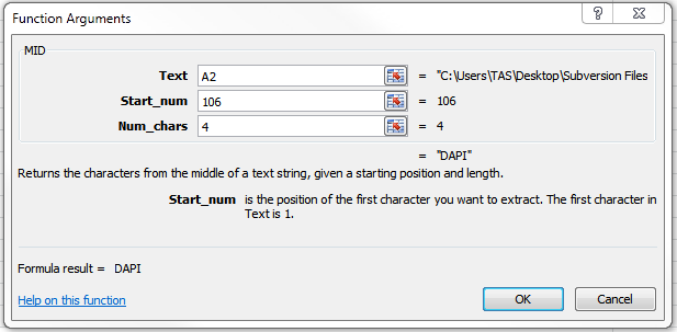 Figure T28.112 An example of using functions or formulas in Excel to automatically fill columns in the Analysis Configuration file.
