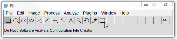Figure T28.120 The ImageJ tool bar with the DnsAnalysisCreator.ijm macro installed. It is represented by a black box with the hint "De Novo Software Analysis Configuration File Creator".
