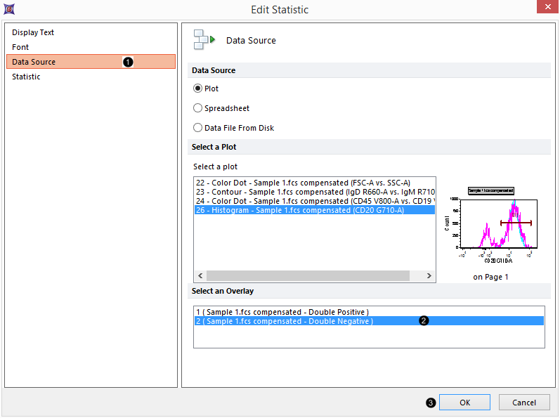 Figure T29.31  Defining the second overlay in the histogram as the data source for a statistical token