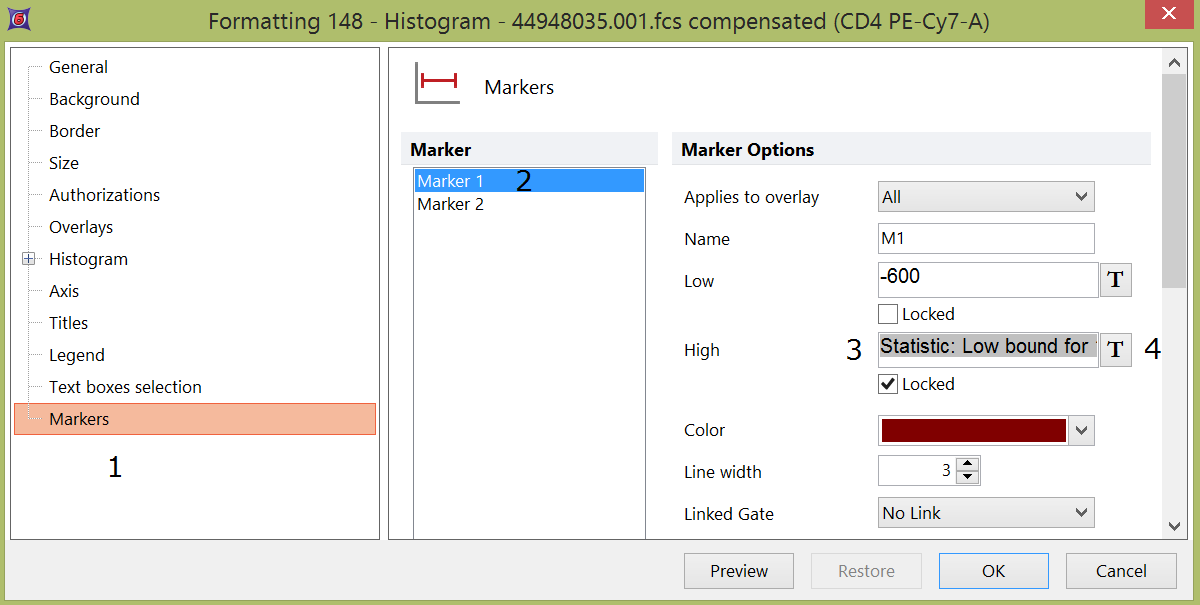 Figure 9.37 - Formatting a marker bound to use the high or low bound of another marker. 