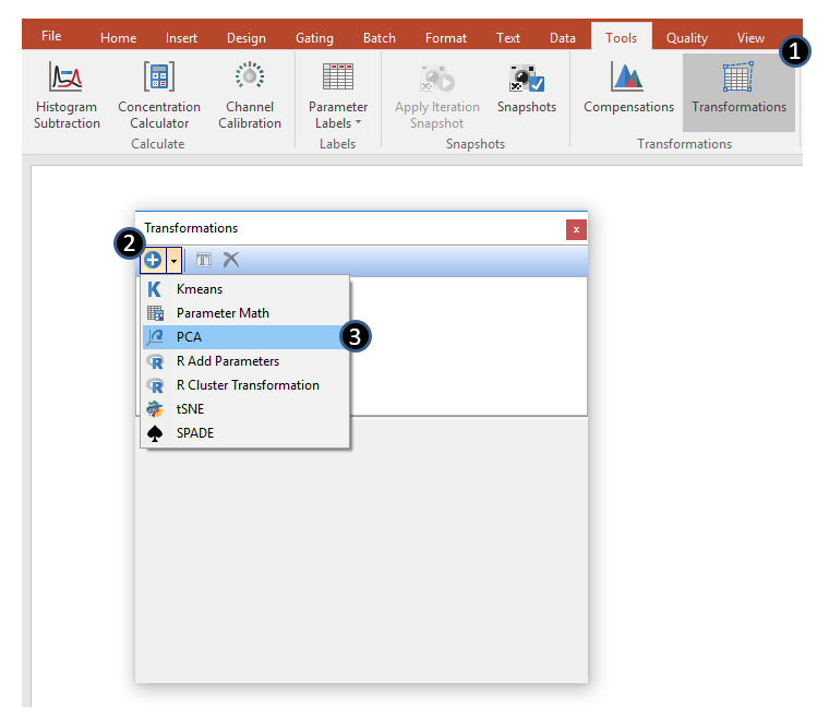 Figure 29.16 Initial steps to create a new PCA transformation.