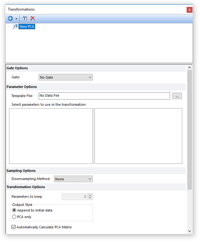 Figure 29.17 The PCA dialog in the Transformations window