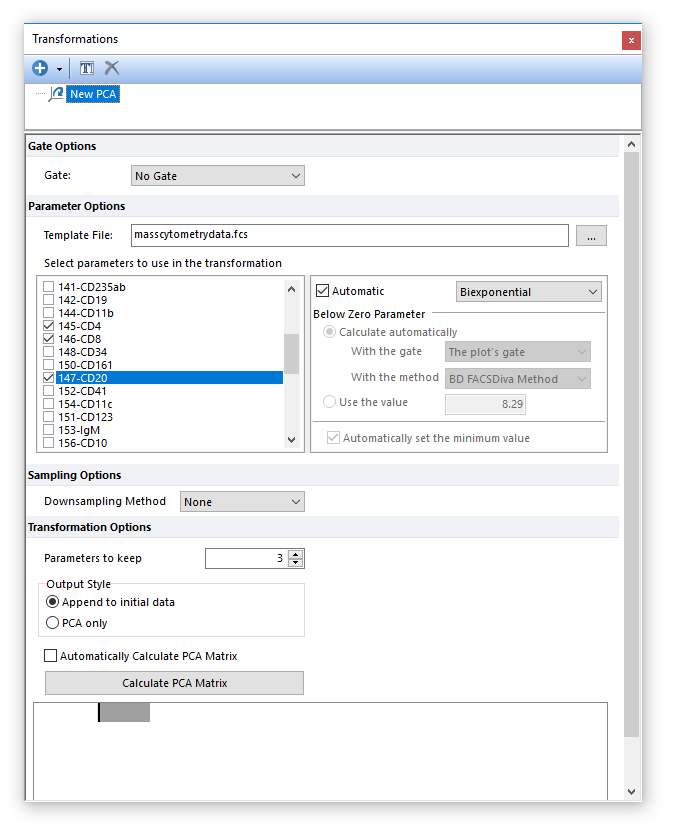 Figure 29.21 Unchecking the Automatically Calculate PCA Matrix box will defer calculating the PCA matrix.