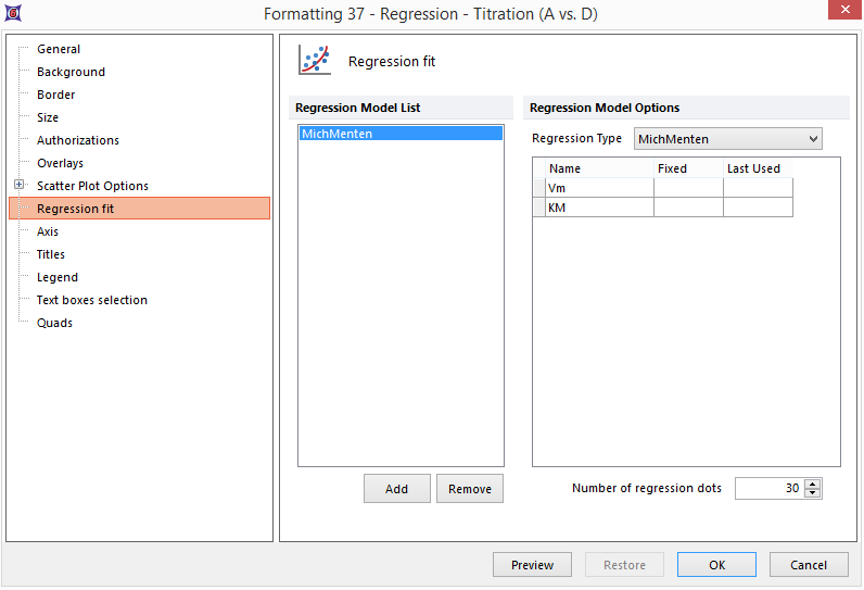 Figure T17.18 - Regression Fit Settings