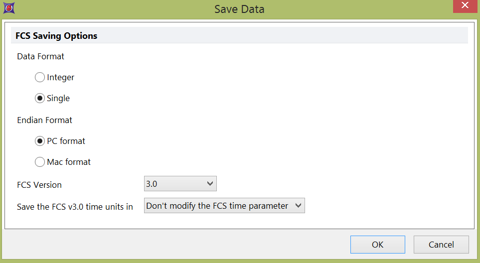 Figure 17.6 - The Save Data dialog allows you to choose the format of the data file saved.
